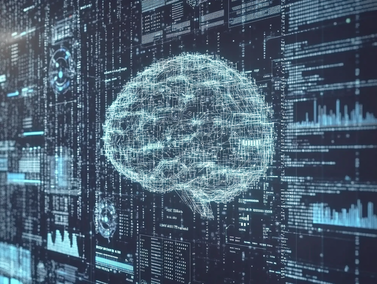 Digitales Gehirn auf Datenhintergrund